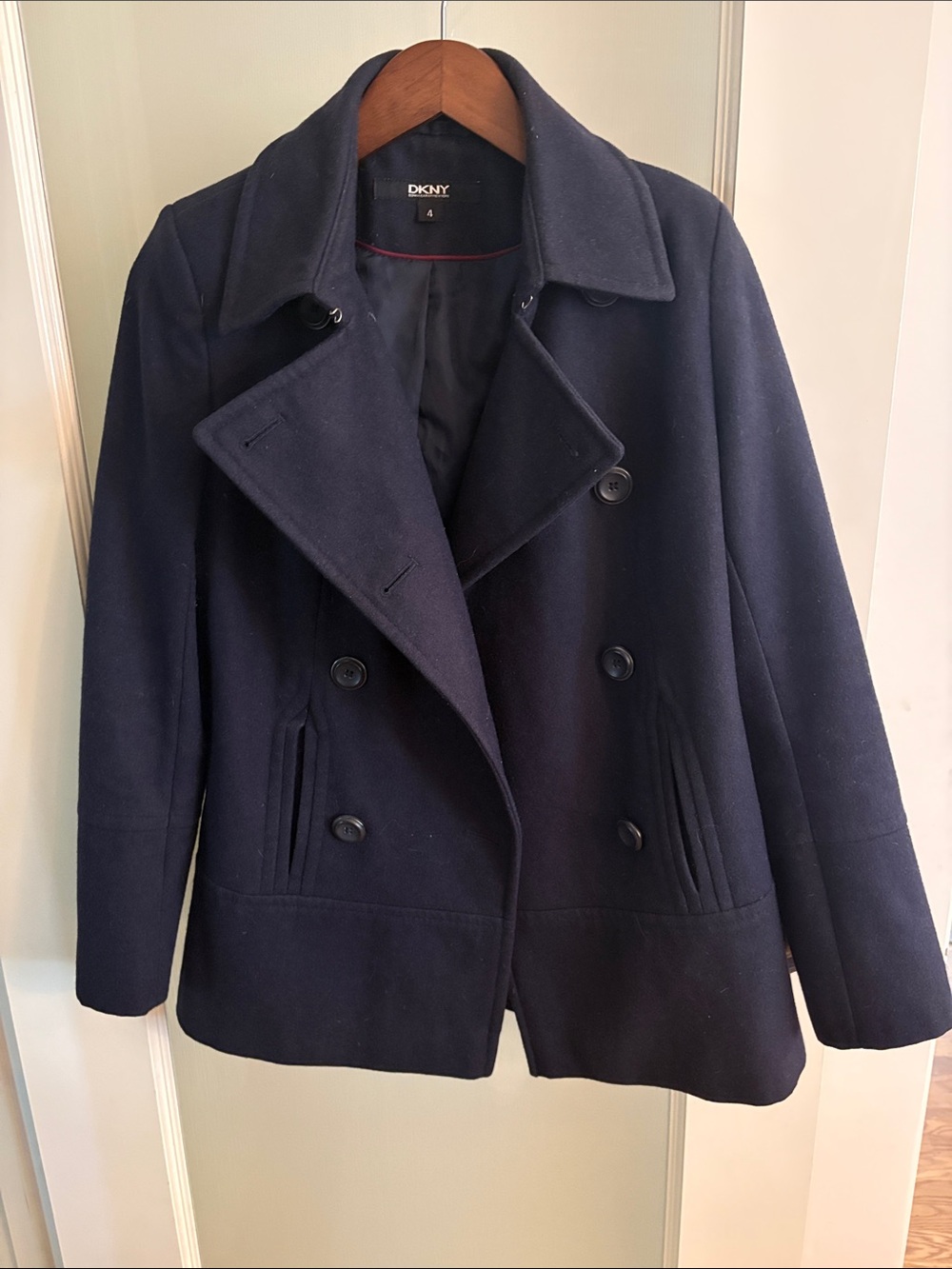 DKNY Women's Navy Double-Breasted Pea Coat
